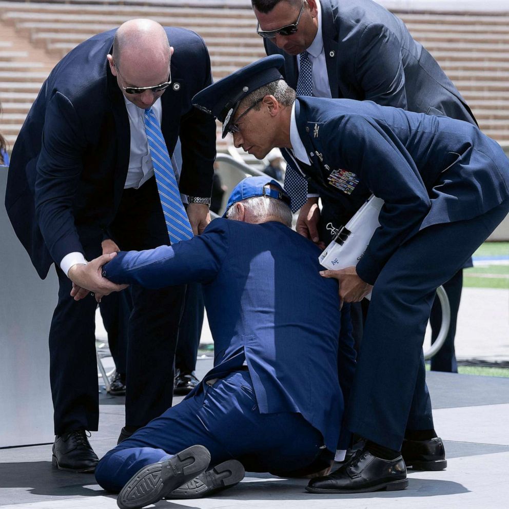 Biden falls at US Air Force Academy graduation ceremony: 'I got  sandbagged!' - ABC News