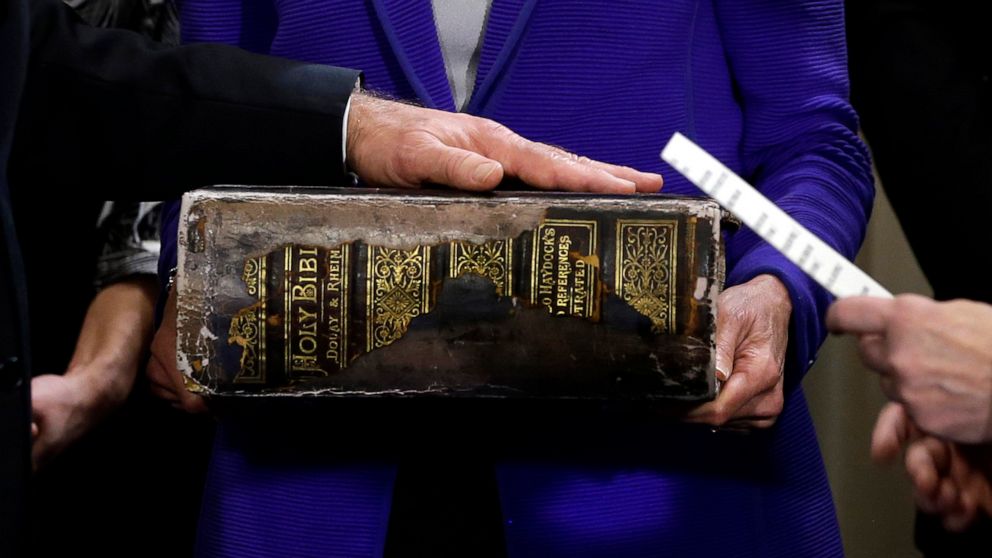 PHOTO: Vice President Joe Biden places his hand on the Biden Family Bible as he takes the oath of office from Supreme Court Justice Sonia Sotomayor during the official swearing-in ceremony at the Naval Observatory, Jan. 20, 2013, in Washington, DC.