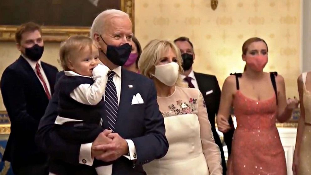 PHOTO: Screengrab of , left to right, grandson Beau Biden, President Joe Biden, and first lady Jill Biden during the Celebrating America Primetime Special on Jan. 20, 2021.