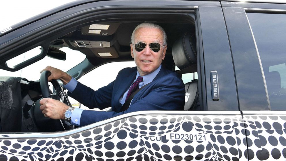 President Joe Biden test drove a Ford F-150 Lightning truck during a visit to the Ford Dearborn Development Center in Michigan.