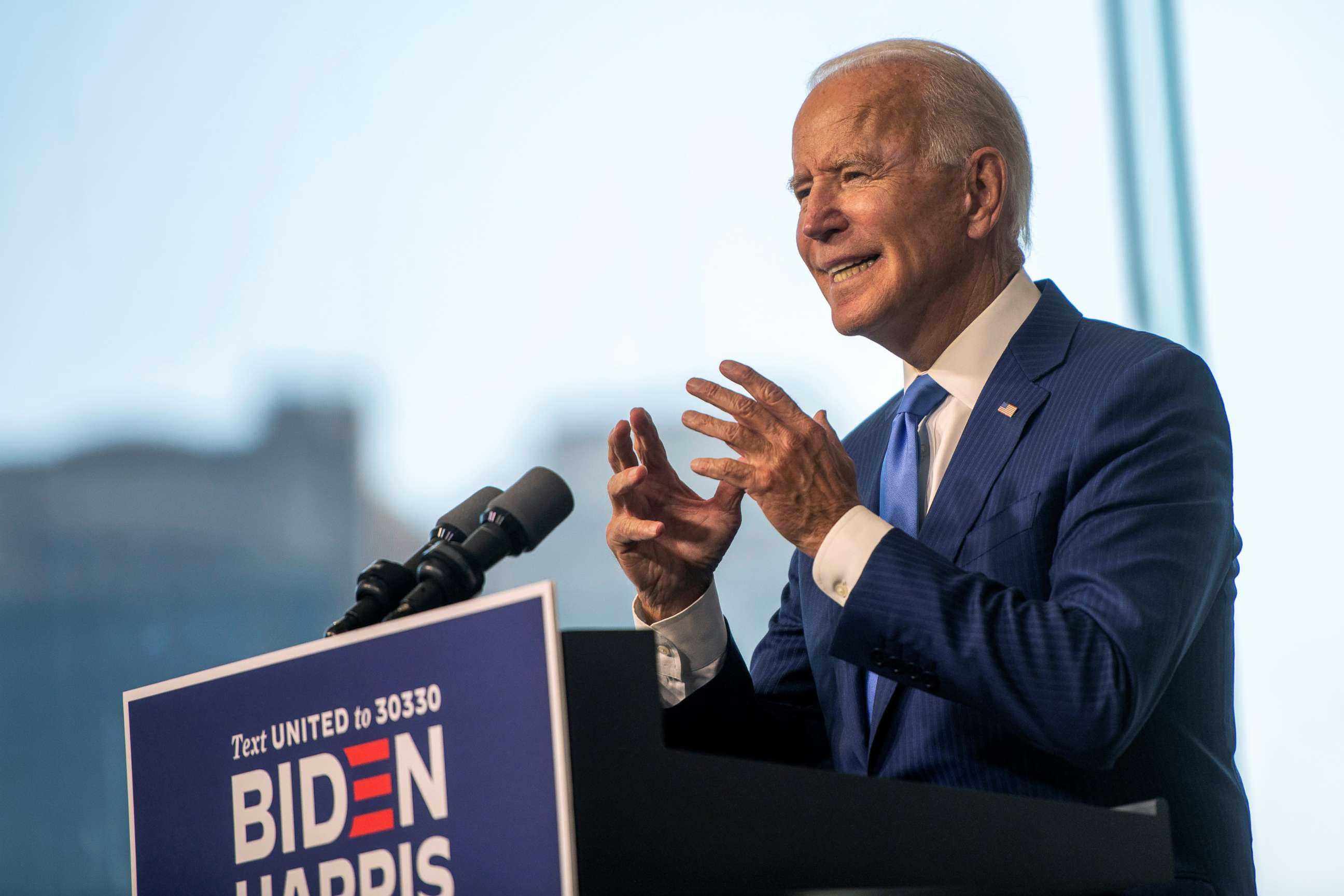 PHOTO: Democratic U.S. presidential nominee and former Vice President Joe Biden delivers remarks regarding the Supreme Court at the National Constitution Center in Philadelphia, Pennsylvania, U.S., September 20, 2020.  