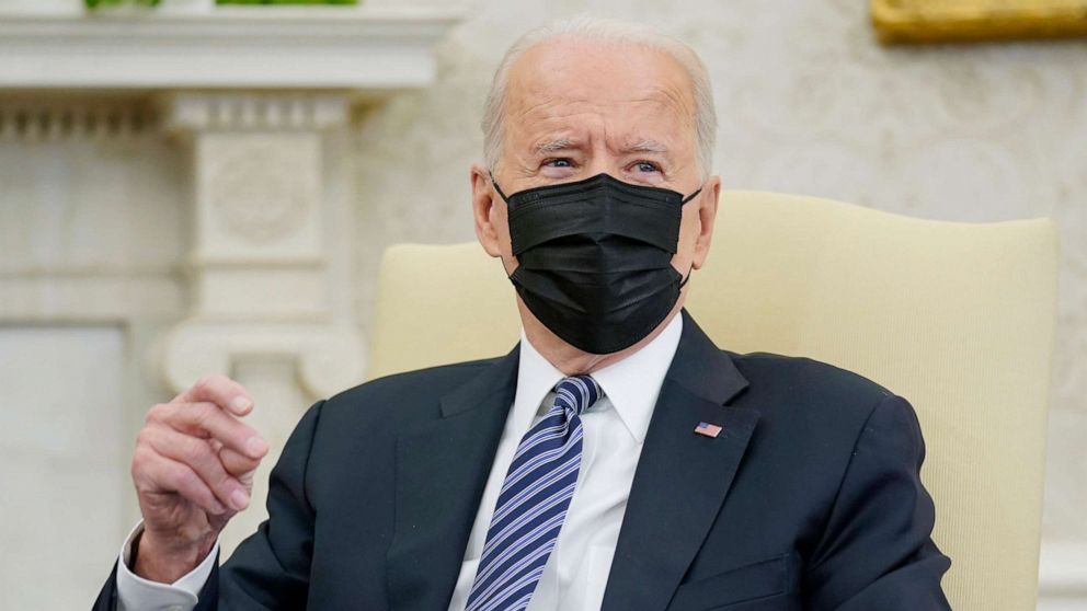 PHOTO: President Joe Biden snaps his fingers as he responds to a reporters question during a meeting with congressional leaders in the Oval Office of the White House, May 12, 2021, in Washington.