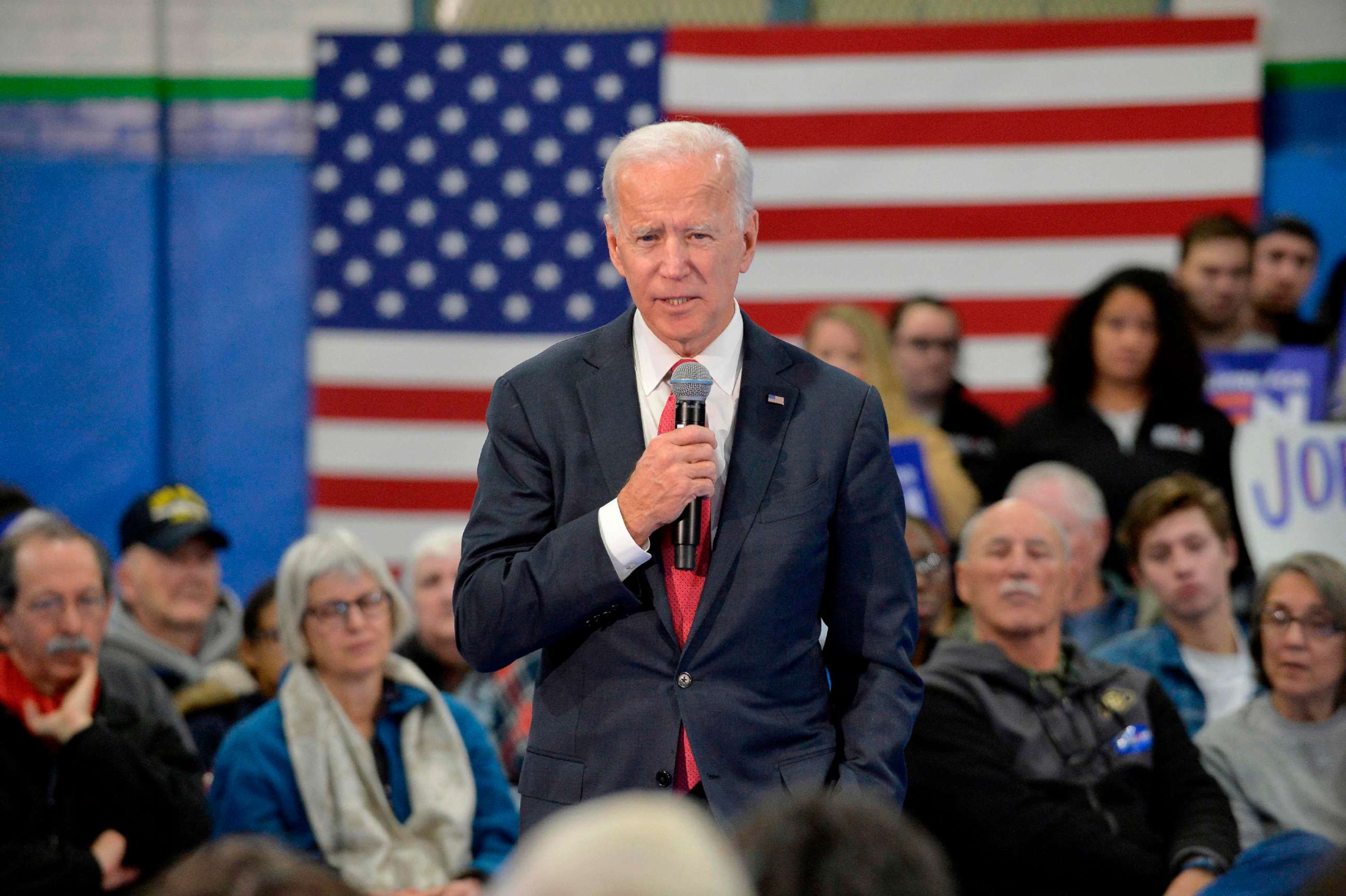 PHOTO: Democratic presidential hopeful former Vice President Joe Biden speaks during a town hall at the Proulx Community Center in Franklin, N.H., Nov. 8, 2019.