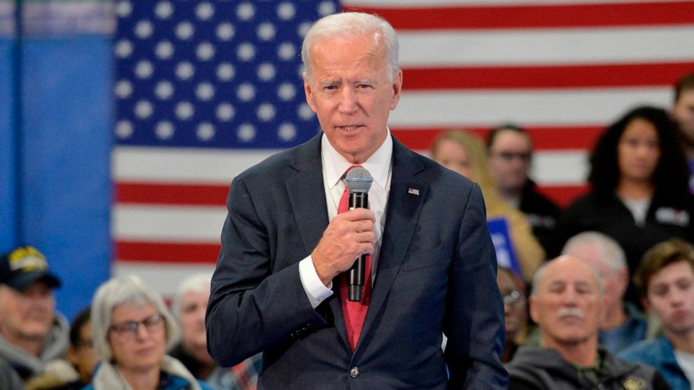 PHOTO: Democratic presidential hopeful former Vice President Joe Biden speaks during a town hall at the Proulx Community Center in Franklin, N.H., Nov. 8, 2019.