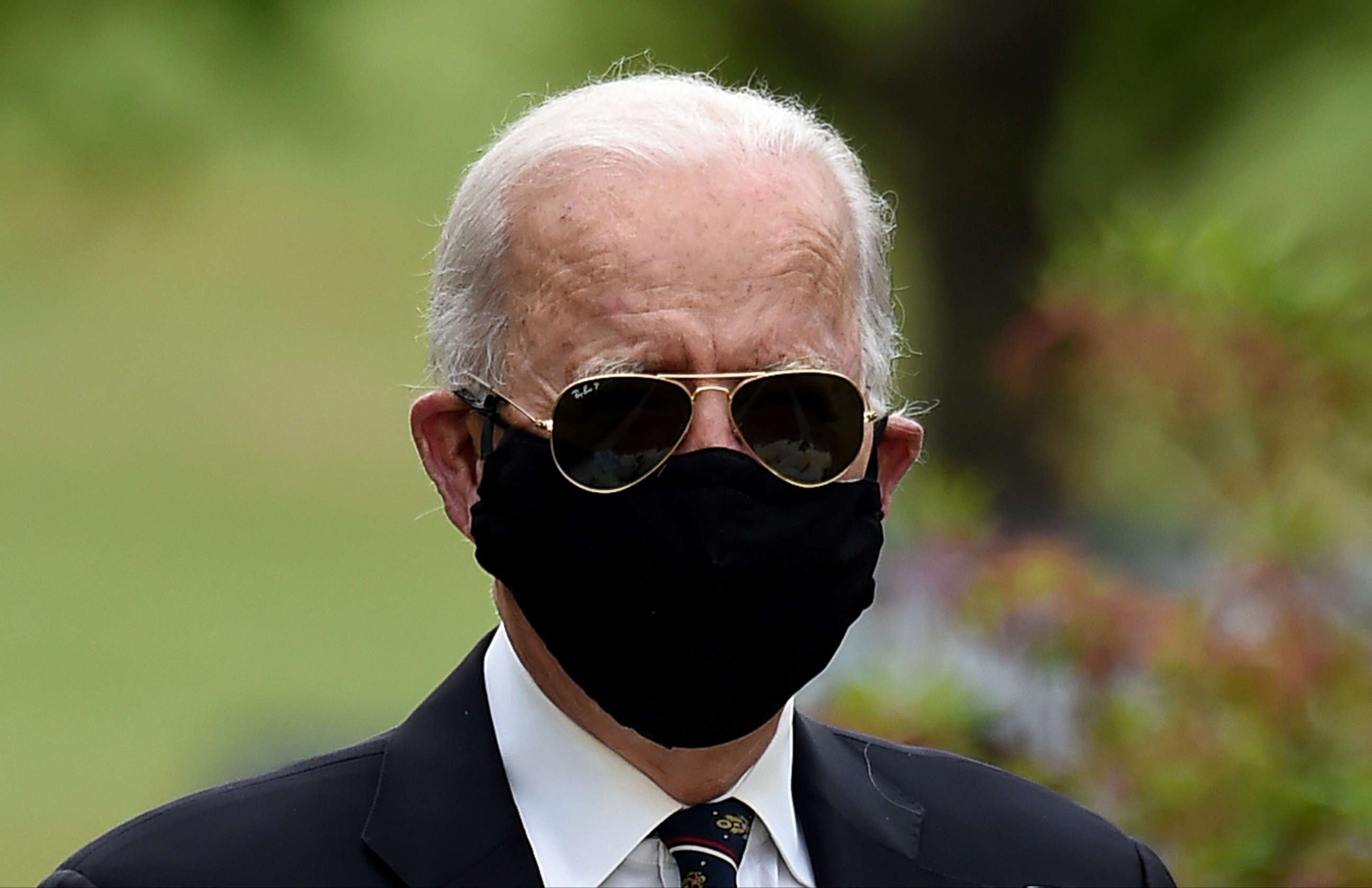PHOTO: Democratic presidential candidate and former US Vice President Joe Biden arrives to pay his respects to fallen service members on Memorial Day at Delaware Memorial Bridge Veteran's Memorial Park in Newcastle, Del., May 25, 2020.