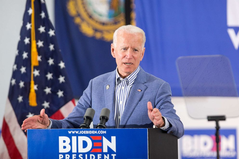 PHOTO: Democratic presidential candidate Joe Biden holds a campaign event at the IBEW Local 490, June 4, 2019, in Concord, N.H. 