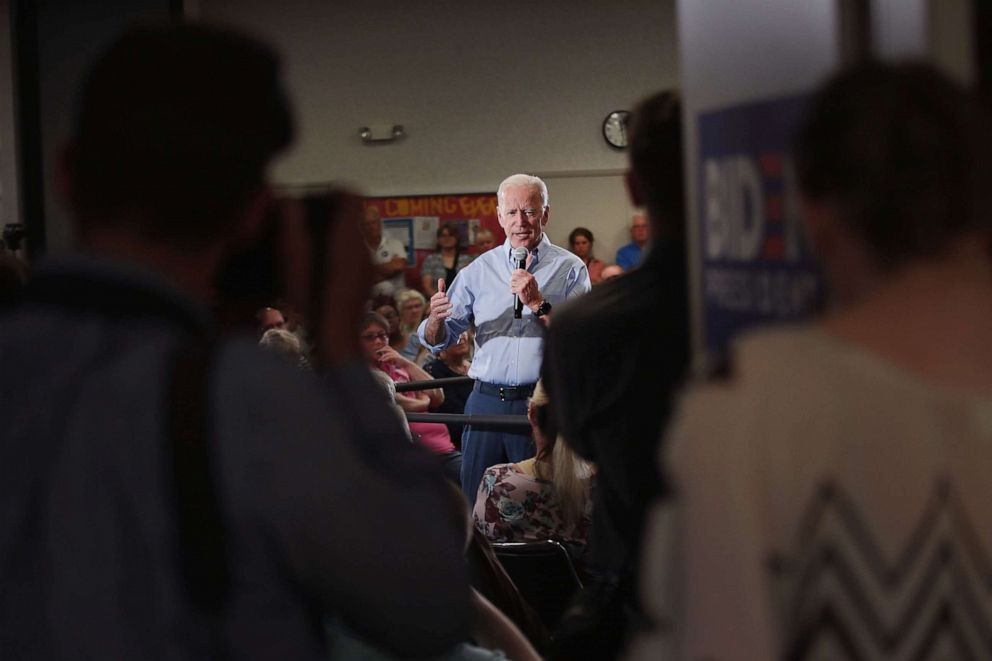 PHOTO: Democratic presidential candidate and former Vice President Joe Biden speaks during a campaign stop at Clinton Community College, June 12, 2019, in Clinton, Iowa. 