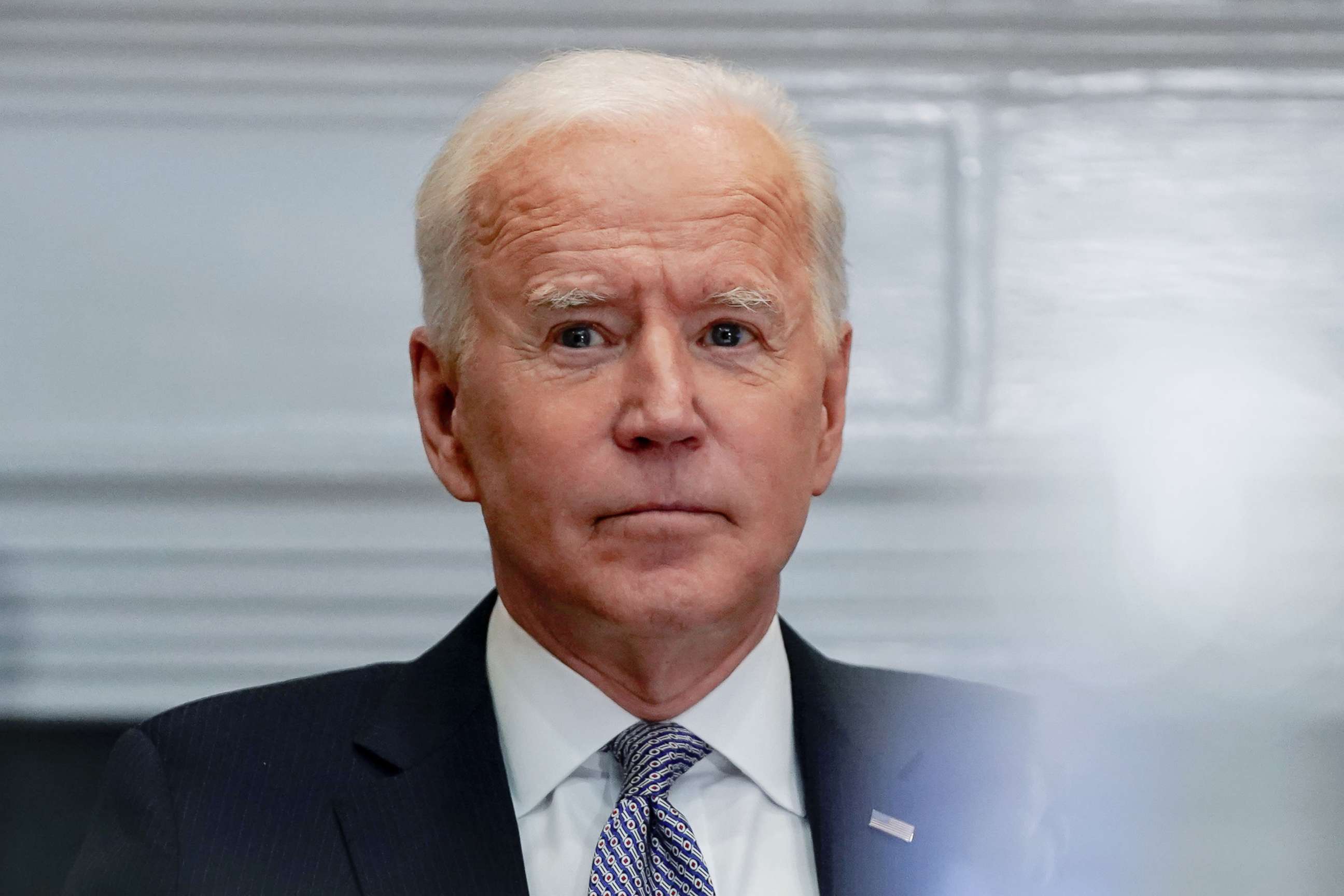 PHOTO: President Joe Biden joins a CEO Summit on Semiconductor and Supply Chain Resilience via video conference from the Roosevelt Room at the White House, April 12, 2021.