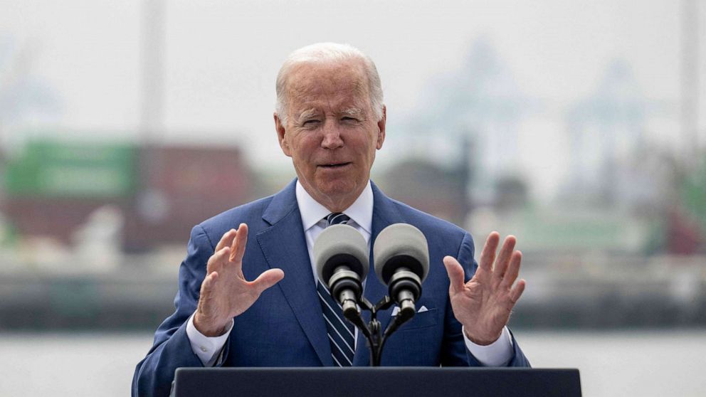  President Joe Biden speak about the economy and inflation from the deck of the USS Iowa at the Port of Los Angeles, June 10, 2022.