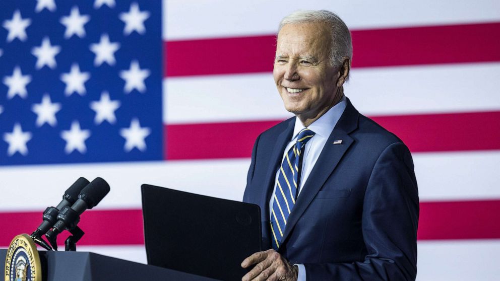 PHOTO: President Joe Biden during an event at the International Union of Operating Engineers Local 77 training center in Accokeek, Md., April 19, 2023.