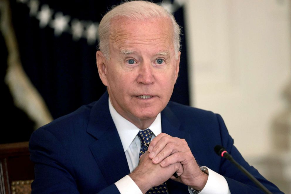 PHOTO: In this Aug. 5, 2021, file photo, President Joe Biden speaks during a meeting in the State Dining Room of the White House in Washington, D.C.