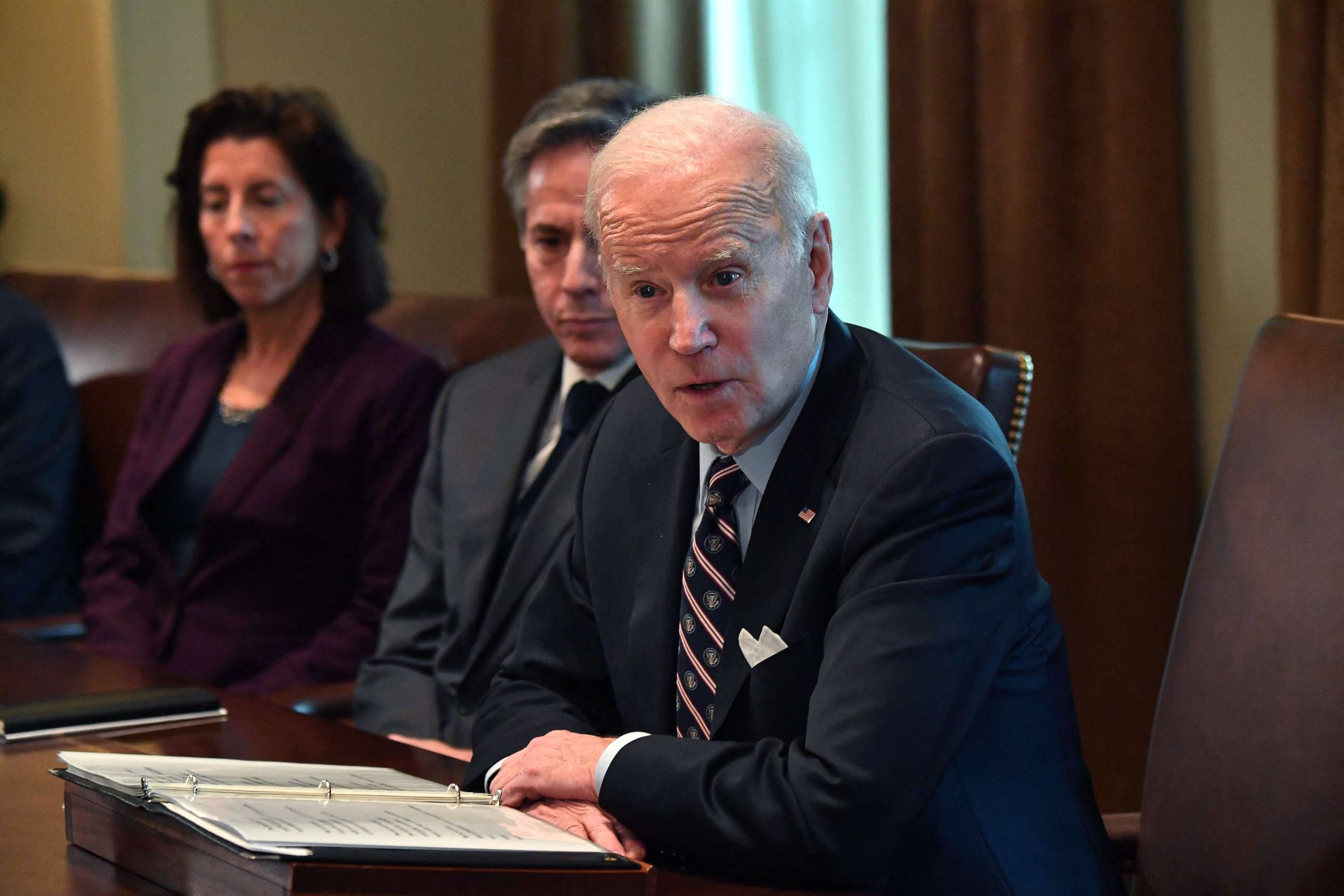 PHOTO: President Joe Biden speaks during a meeting in the Cabinet Room of the White House in Washington, D.C.