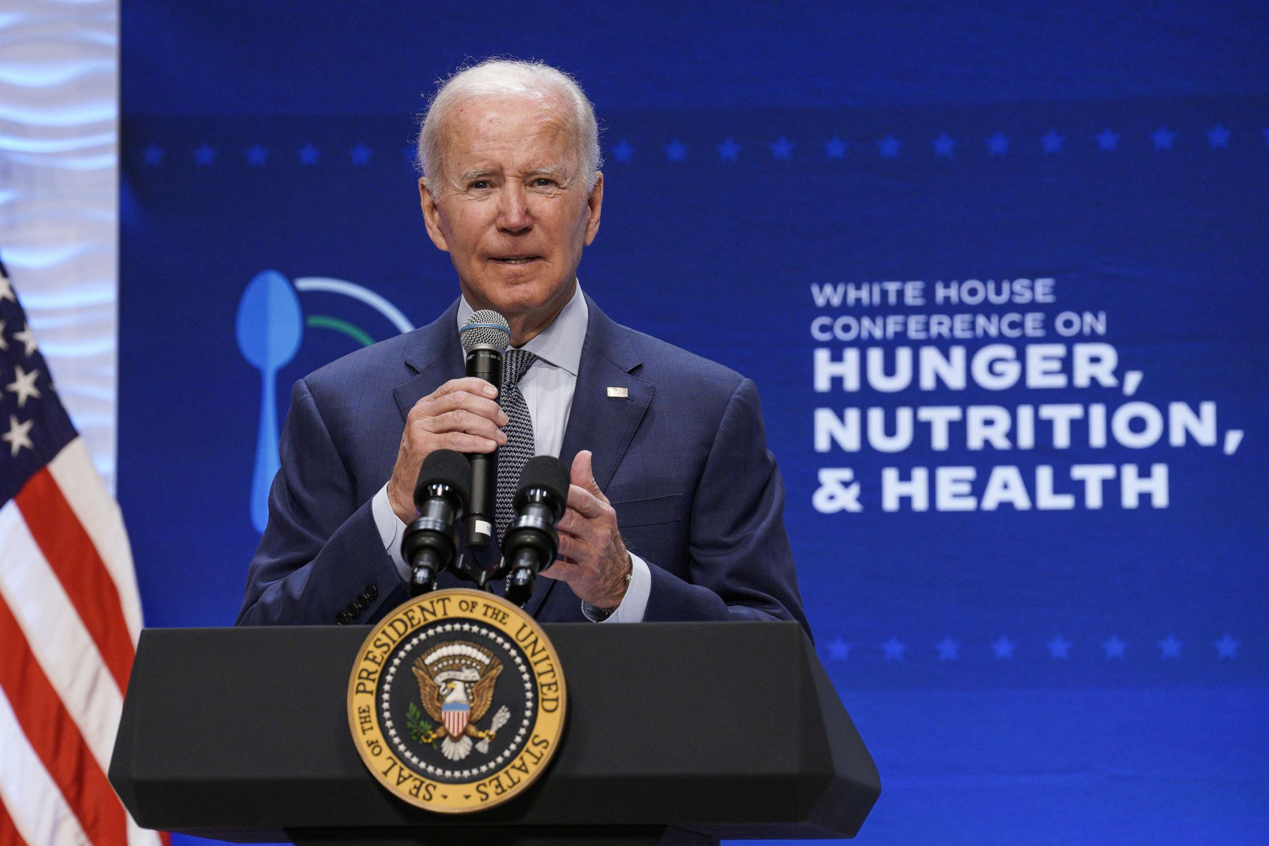 PHOTO: President Joe Biden speaks at the White House Conference On Hunger, Nutrition And Health in Washington, D.C., on Sept. 28, 2022.