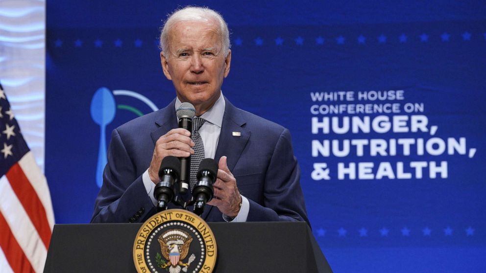 PHOTO: President Joe Biden speaks at the White House Conference On Hunger, Nutrition And Health in Washington, D.C., on Sept. 28, 2022.