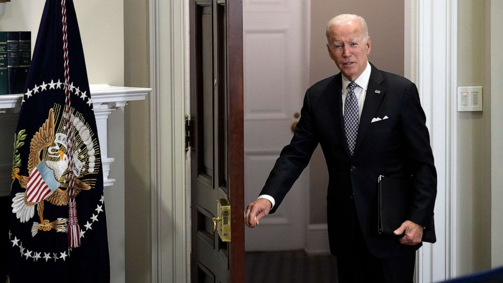 PHOTO: President Joe Biden arrives to deliver remarks on oil company profits in the Roosevelt Room of the White House on Oct. 31, 2022, in Washington, D.C.