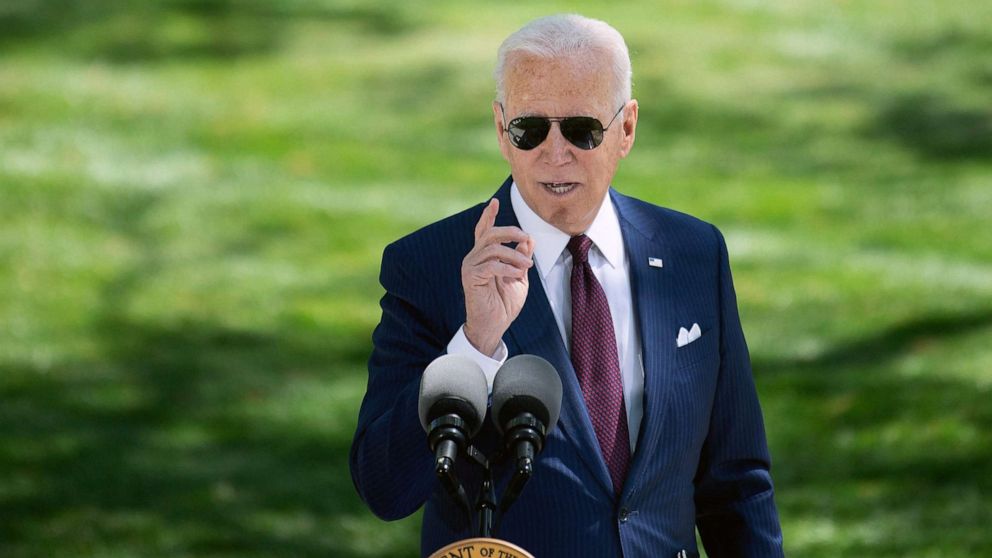 PHOTO:President Joe Biden speaks about updated CDC guidance on masks for people who are fully vaccinated during an event in front of the White House, April 27, 2021, in Washington, D.C.