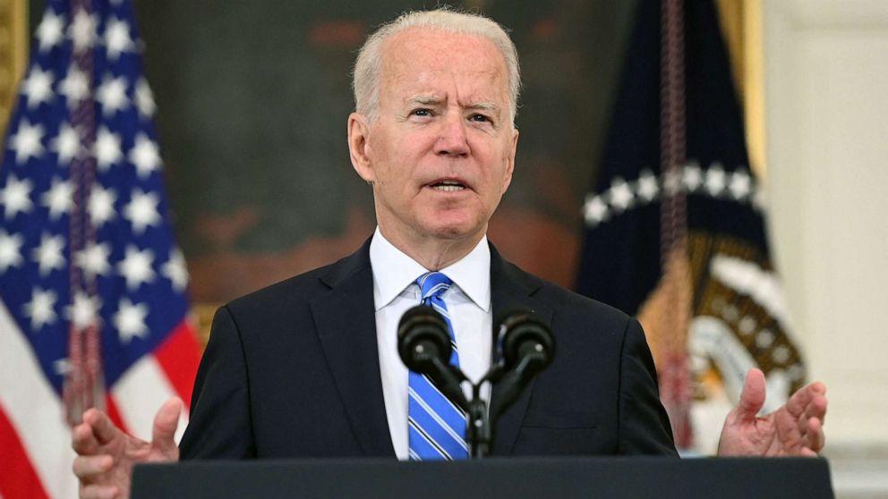 PHOTO: President Joe Biden speaks about the economy during the Covid-19 pandemic in the State Dining Room of the White House in Washington, D.C., July 19, 2021.