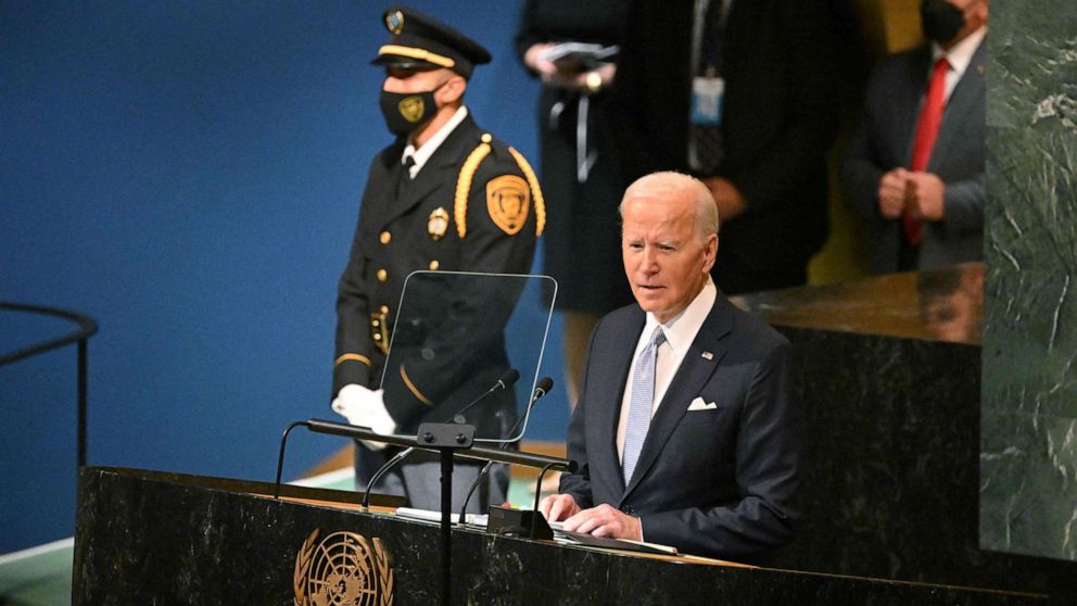 PHOTO: President Joe Biden addresses the 77th session of the United Nations General Assembly at the UN headquarters in New York City on Sept. 21, 2022.