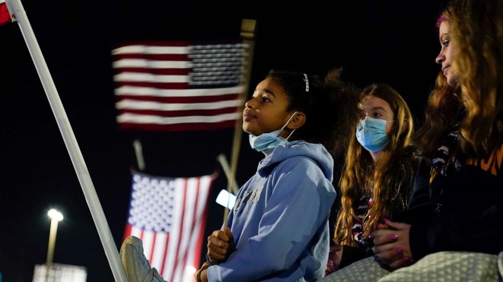 PHOTO: Supporters arrive to attend an event with President-elect Joe Biden, Saturday, Nov. 7, 2020, in Wilmington, Del.