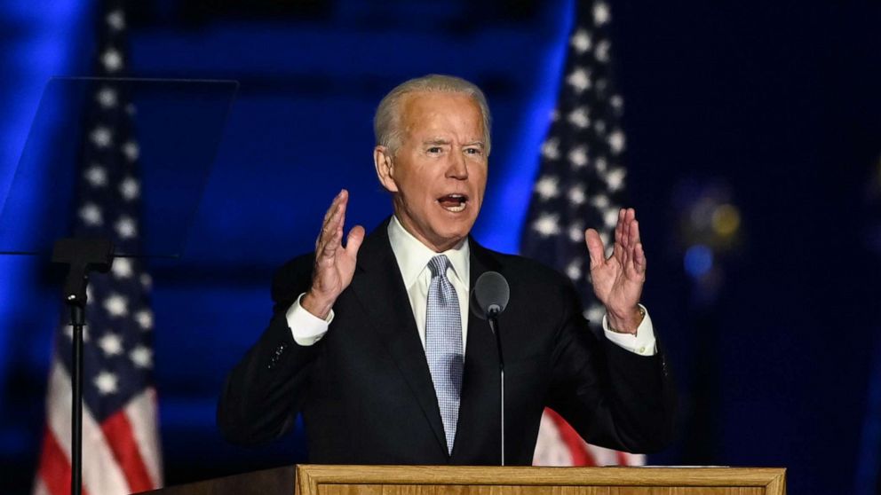 PHOTO: President-elect Joe Biden delivers remarks in Wilmington, Del., on Nov. 7, 2020.