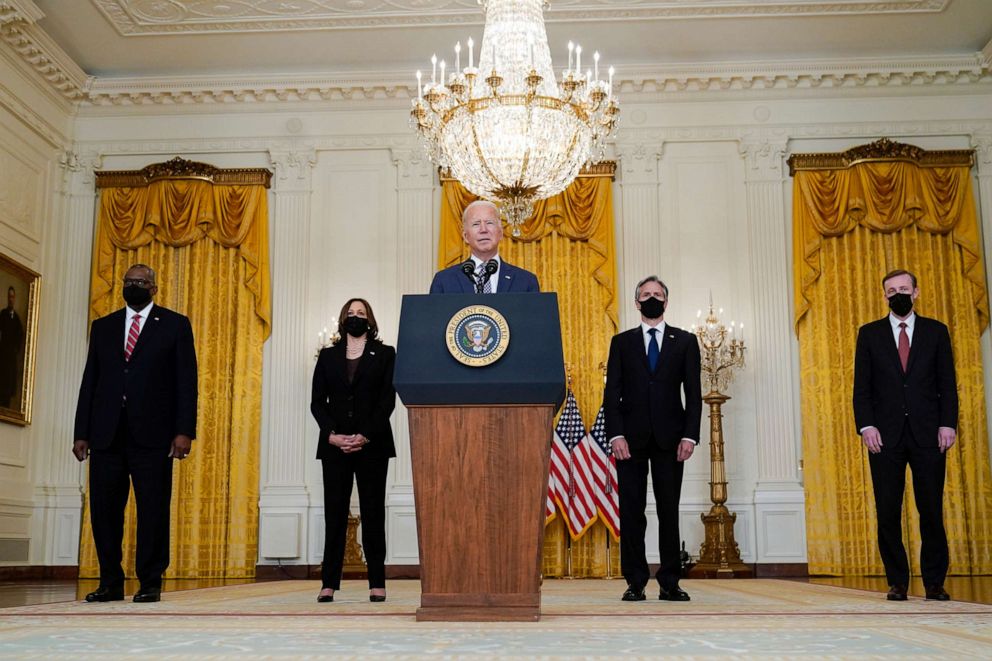 PHOTO: President Joe Biden speaks about the evacuation of American citizens, their families, SIV applicants and vulnerable Afghans in the East Room of the White House, Aug. 20, 2021, in Washington.