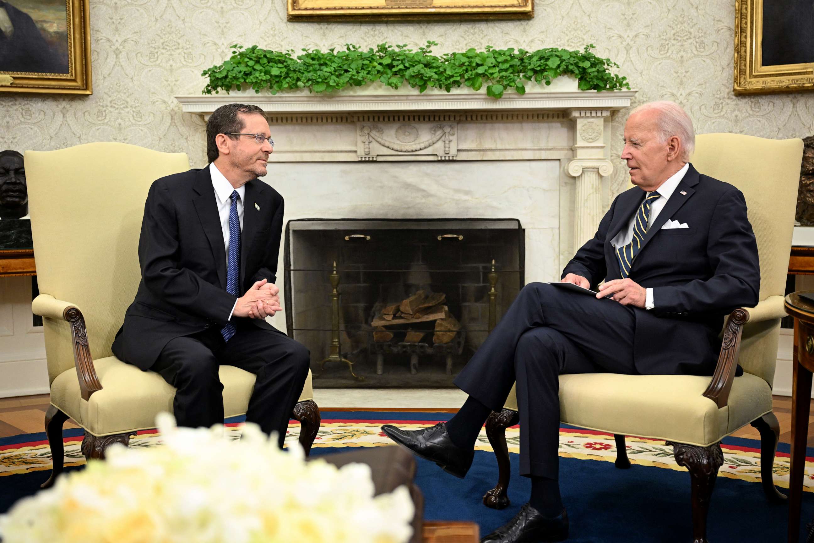 PHOTO: President Joe Biden meets with Israeli President Isaac Herzog in the Oval Office of the White House in Washington, DC, on July 18, 2023.