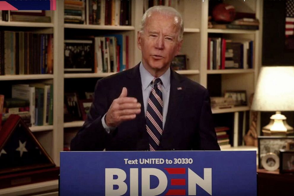 PHOTO: Joe Biden livestreamed a press conference on March 23, 2020.
