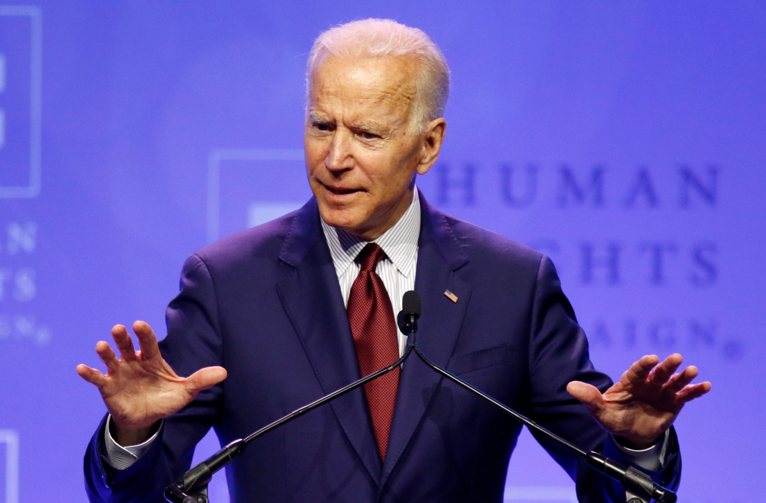 PHOTO: Democratic presidential candidate, former Vice President Joe Biden speaks during the Human Rights Campaign Columbus, Ohio Dinner at Ohio State University Saturday, June 1, 2019.