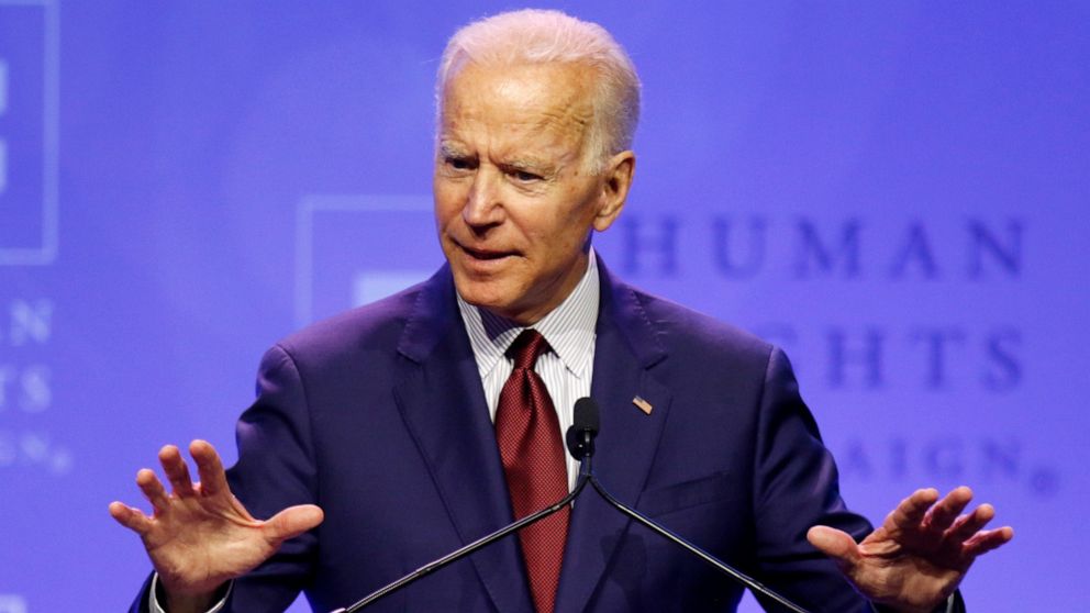 PHOTO: Democratic presidential candidate, former Vice President Joe Biden speaks during the Human Rights Campaign Columbus, Ohio Dinner at Ohio State University Saturday, June 1, 2019.