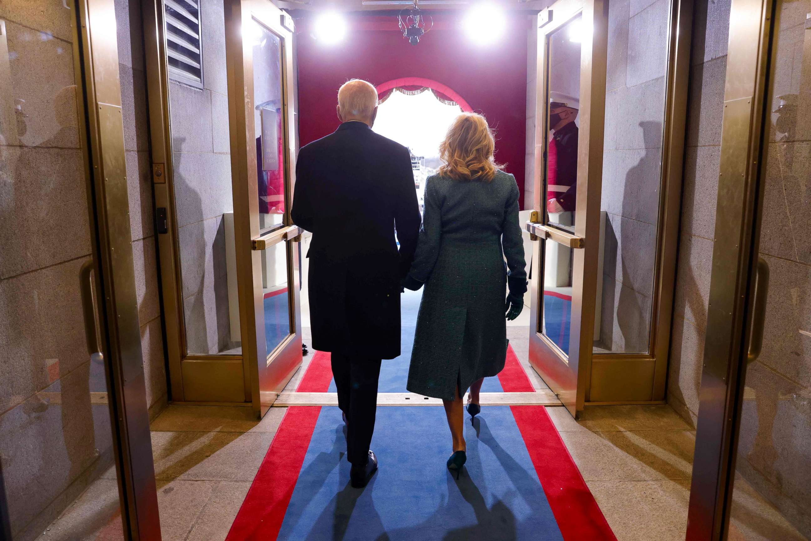 PHOTO: President Joe Biden and First Lady Jill Biden arrive to the 59th Presidential Inaguration ceremony on the West Front of the US Capitol, Jan. 20, 2021, in Washington, DC.