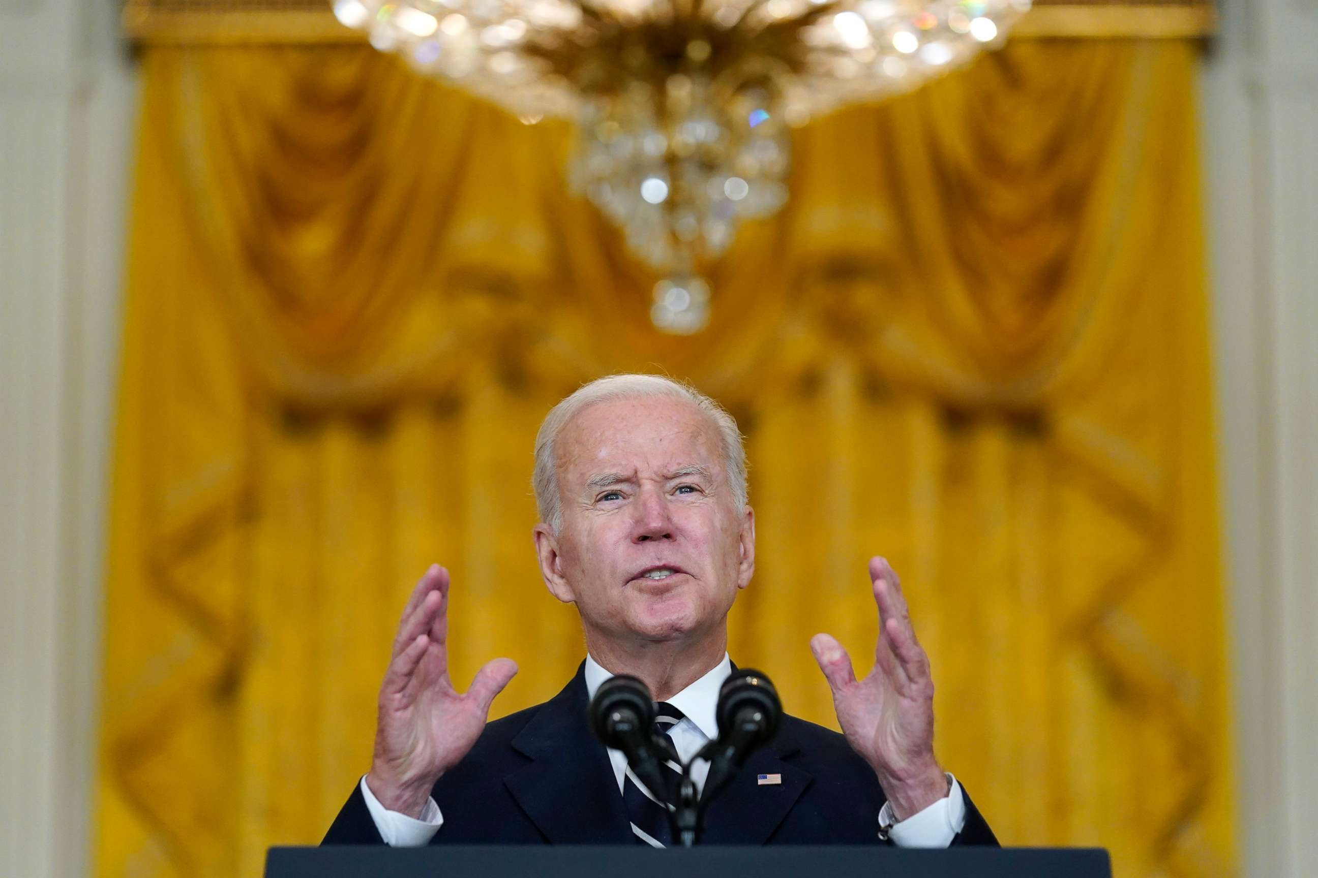 PHOTO: President Joe Biden speaks about his domestic agenda from the East Room of the White House in Washington, D.C., Oct. 28, 2021. 