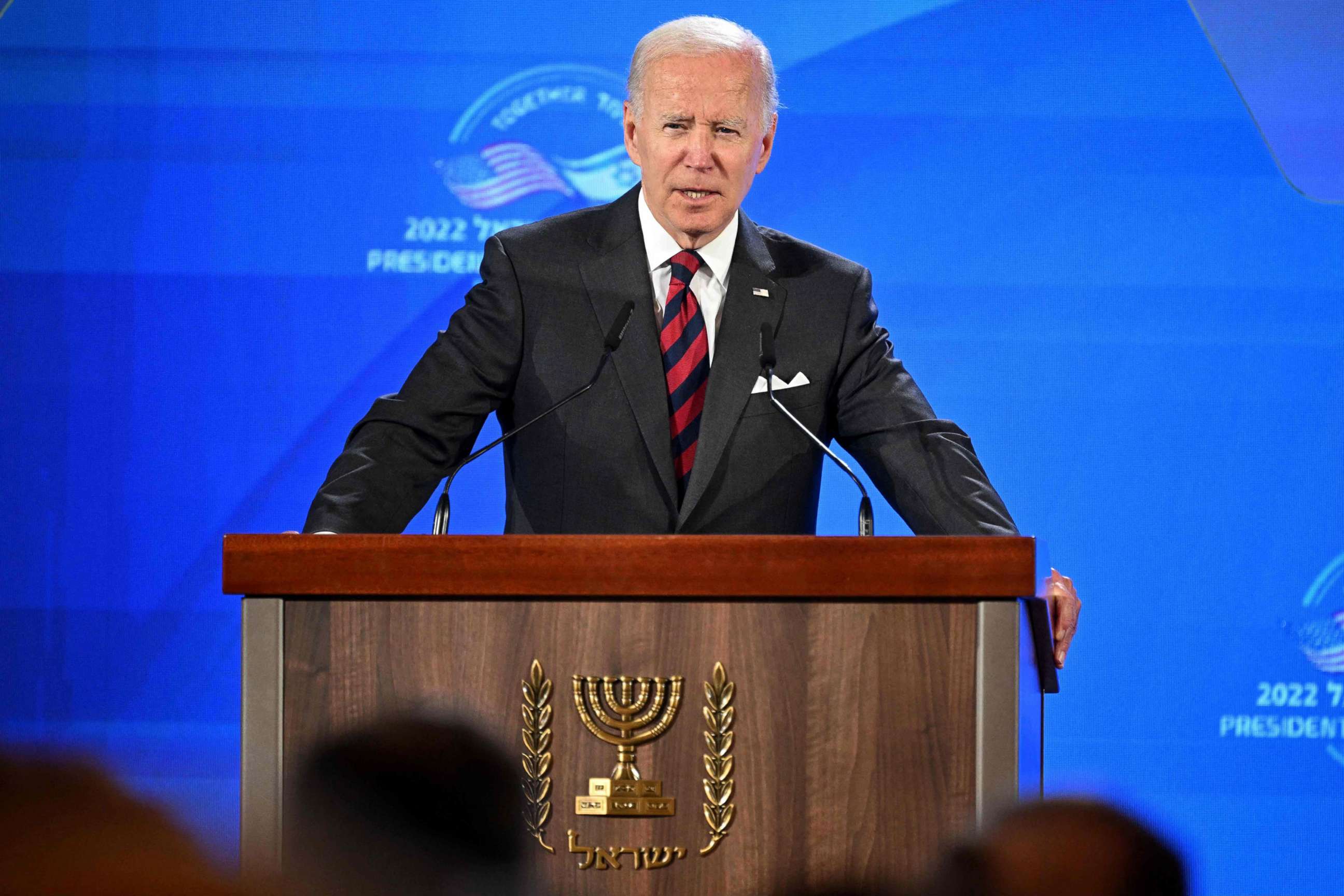 PHOTO: President Joe Biden speaks during a news conference with Israeli Prime Minister Yair Lapid at Waldorf Astoria Hotel in Jerusalem, July 14, 2022.