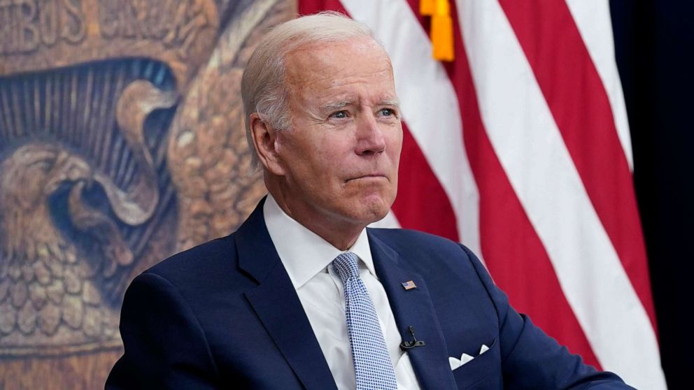 PHOTO: In this July 28, 2022, file photo, President Joe Biden listens during a meeting with CEOs in the South Court Auditorium on the White House complex in Washington, D.C.