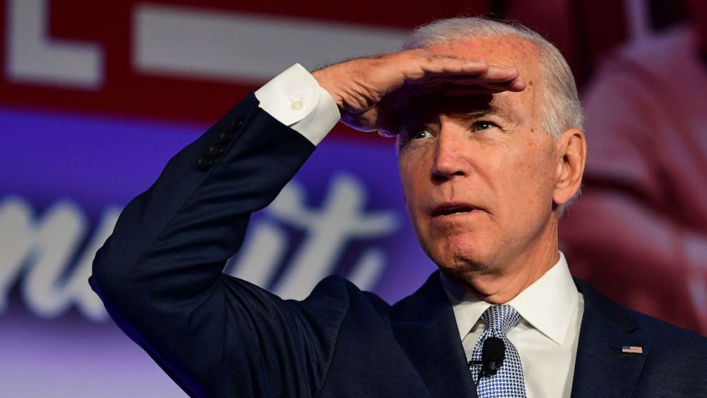 PHOTO: Democratic presidential hopeful Joe Biden looks on during the SEIU Unions for All Summit in Los Angeles on Oct. 4, 2019.