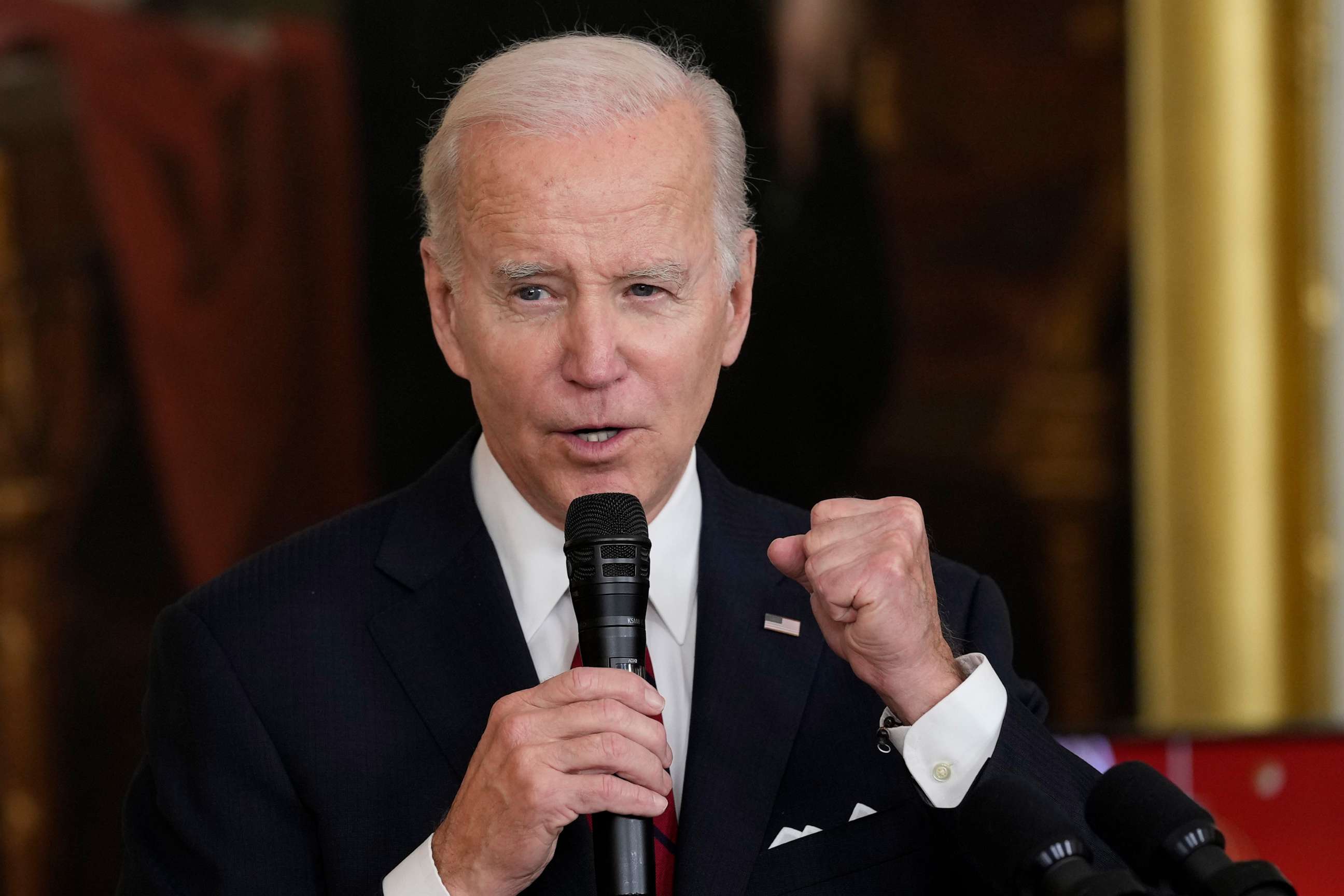 PHOTO: President Joe Biden speaks during a reception to celebrate the Lunar New Year in the East Room of the White House in Washington, Jan. 26, 2023.