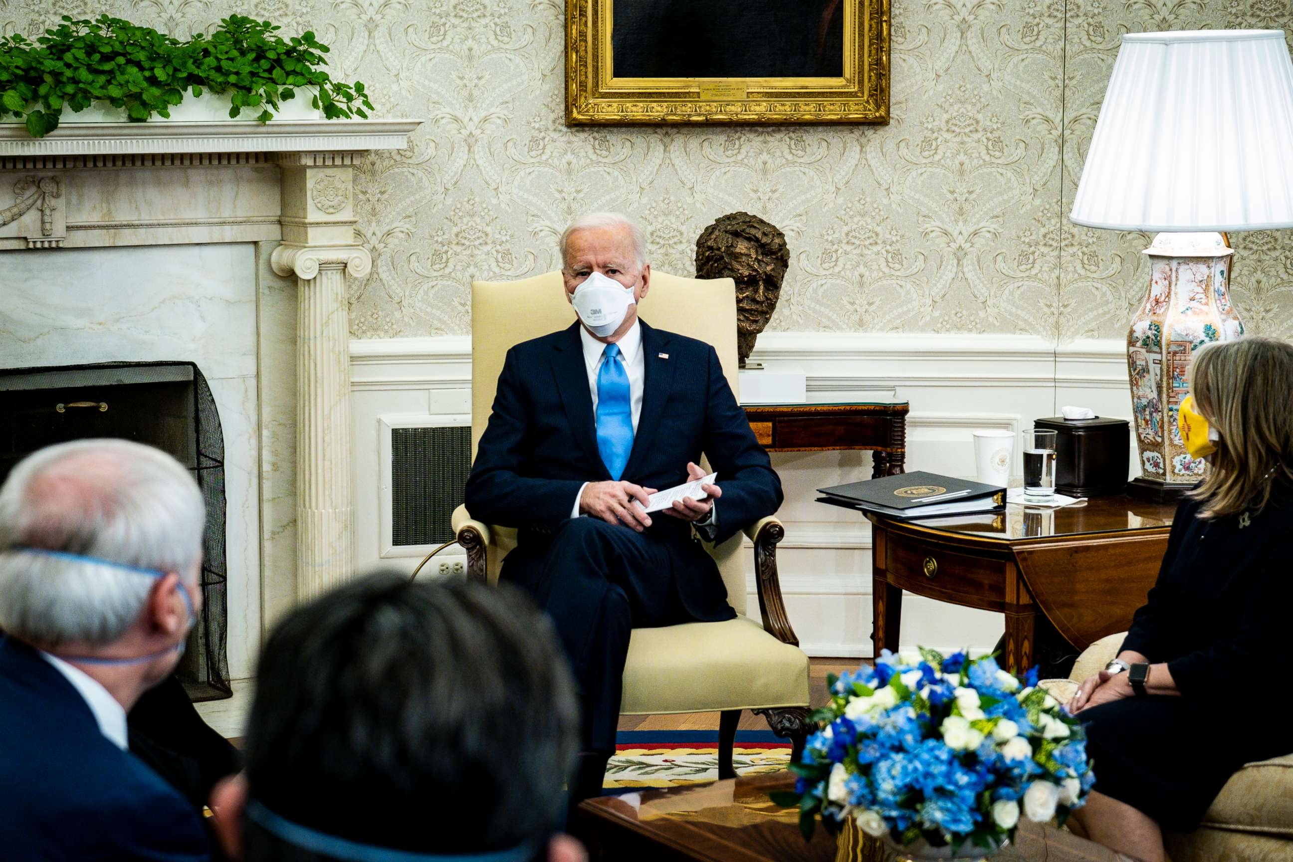 PHOTO: President Joe Biden meets with governors and mayors in the Oval Office of the White House in Washington on Feb. 12, 2021, to discuss the vital need to pass the American Rescue Plan.