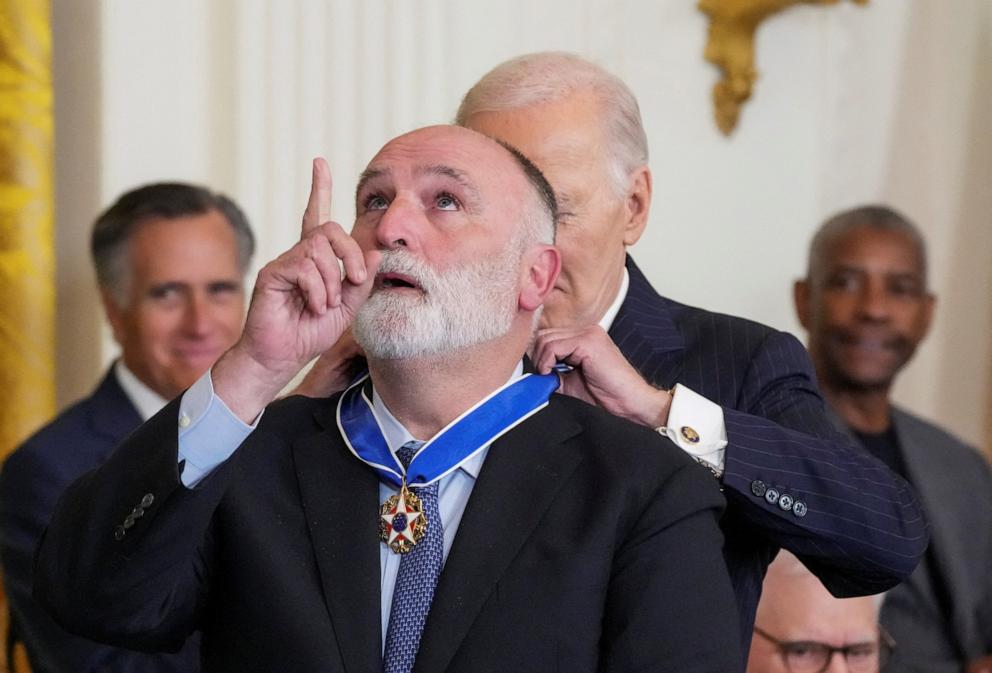 PHOTO: President Joe Biden presents the Presidential Medal of Freedom to Chef and head of World Central Kitchen Jose Andres in the East Room of the White House, in Washington, D.C., Jan. 4, 2025.