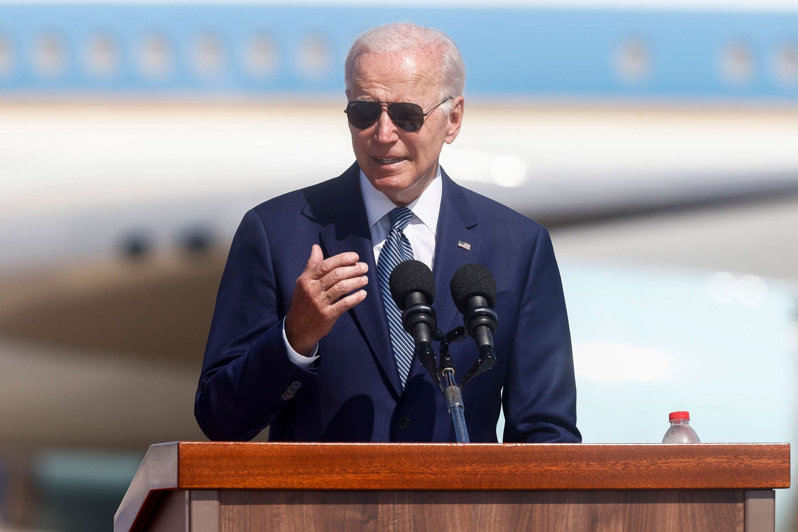 PHOTO: President Joe Biden, speaks during an arrival ceremony at Ben Gurion International Airport in Tel Aviv, Israel, on July 13, 2022.