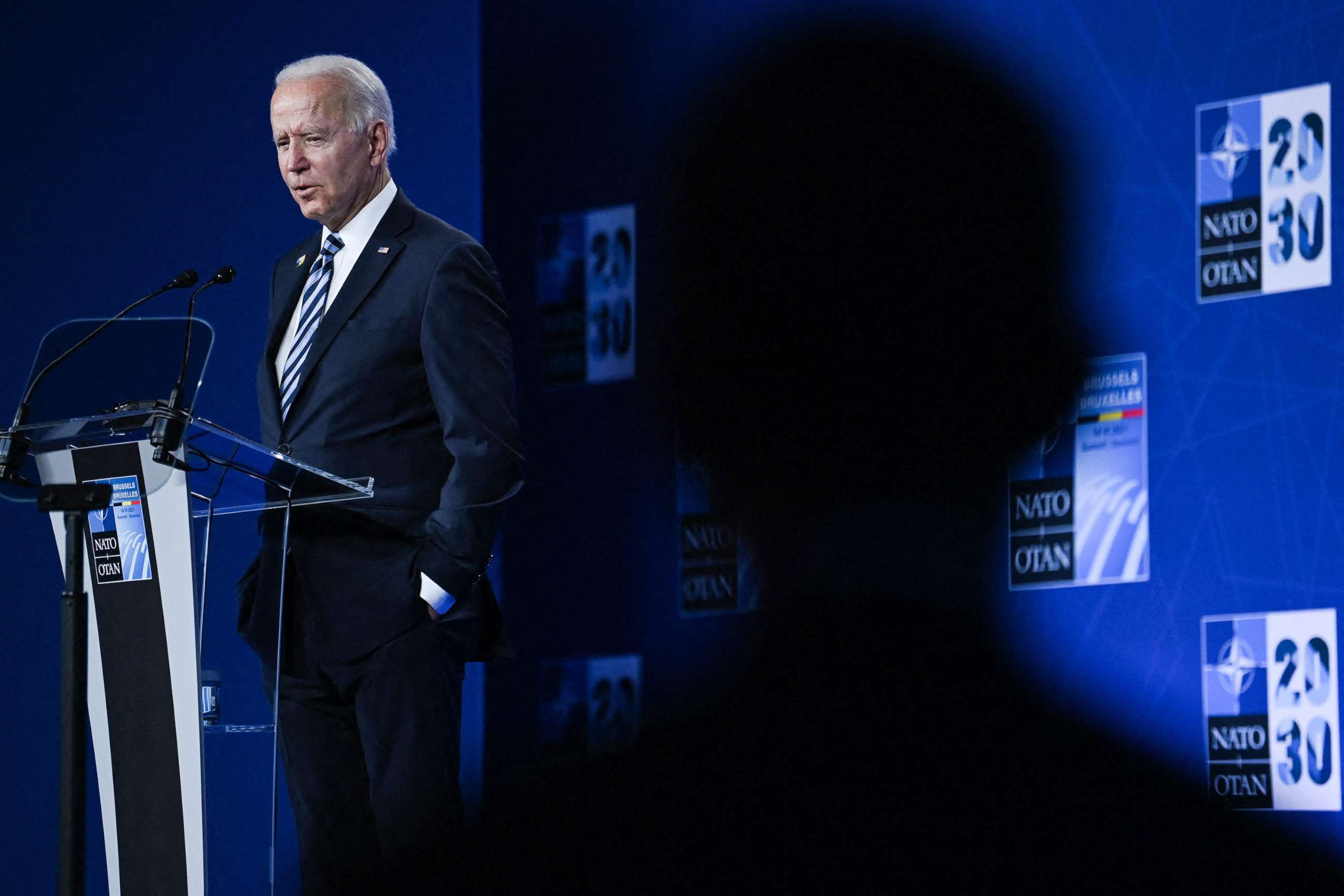 PHOTO: President Joe Biden speaks during a press conference after the NATO summit at the North Atlantic Treaty Organization (NATO) headquarters in Brussels, June 14, 2021.