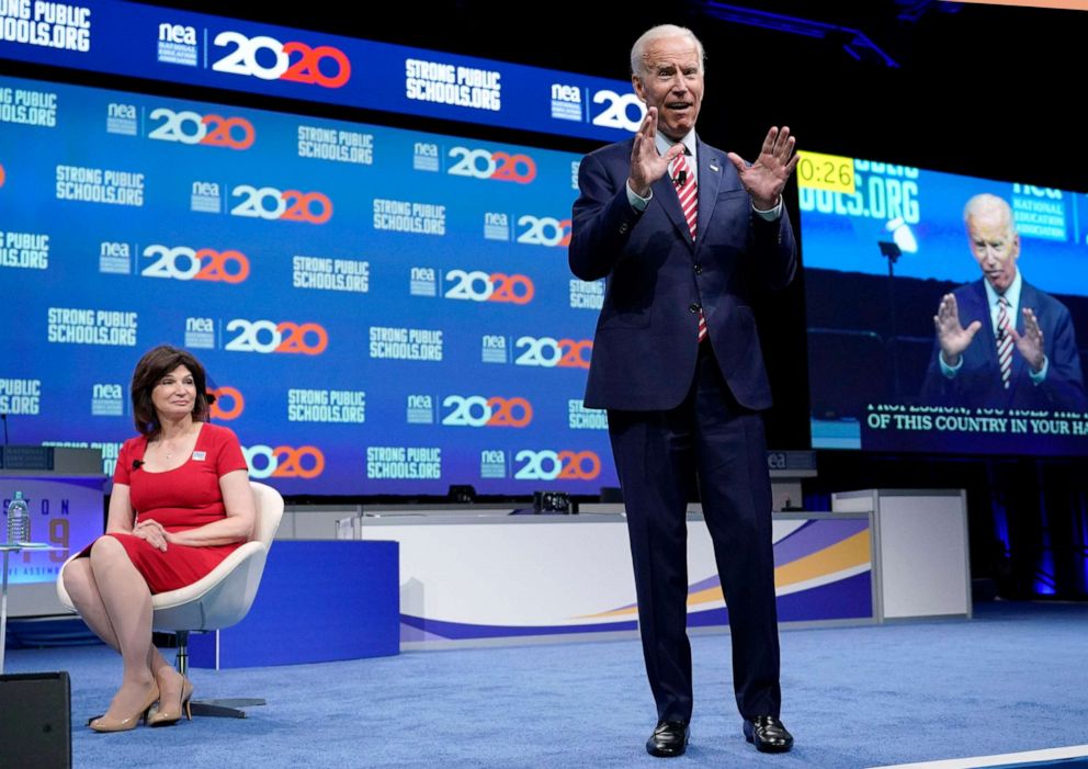PHOTO: Democratic presidential candidate Joe Biden speaks during the National Education Association Strong Public Schools Presidential Forum, July 5, 2019, in Houston.