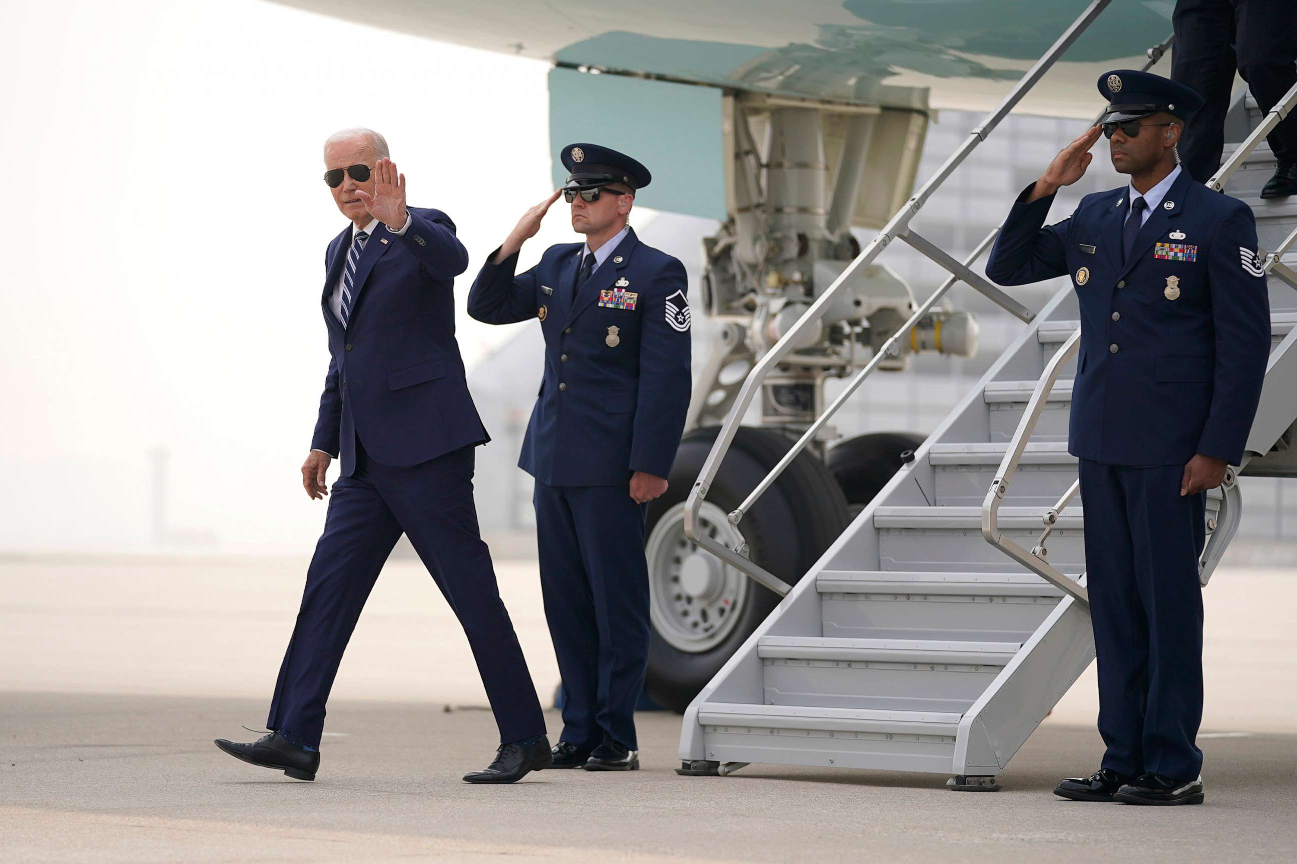 PHOTO: President Joe Biden arrives at O'Hare International Airport, June 28, 2023, in Chicago.