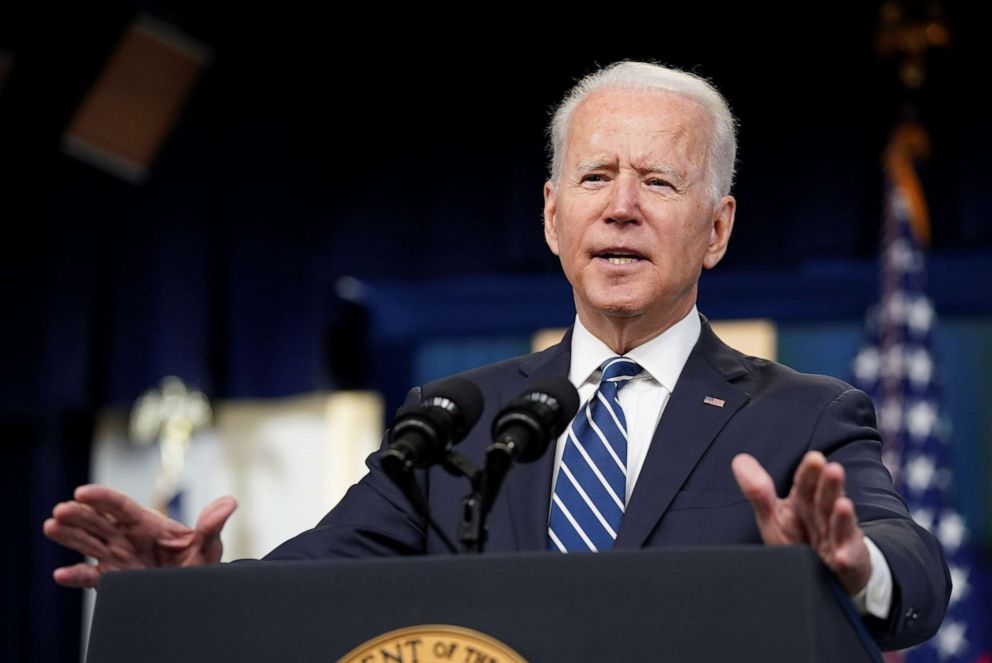 PHOTO:  President Joe Biden delivers remarks on the June jobs report in the Eisenhower Executive Office Building in Washington, D.C., July 2, 2021. Biden answered questions on the withdrawal of U.S. troops from Afghanistan.