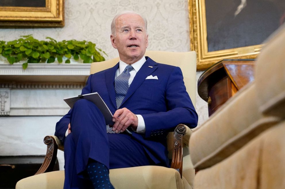 PHOTO: President Joe Biden speaks during a meeting with Finnish President Sauli Niinisto in the Oval Office of the White House, on March 4, 2022, in Washington, D.C.