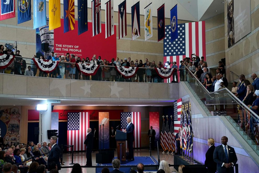 PHOTO: President Joe Biden delivers a speech on voting rights at the National Constitution Center, July 13, 2021, in Philadelphia.