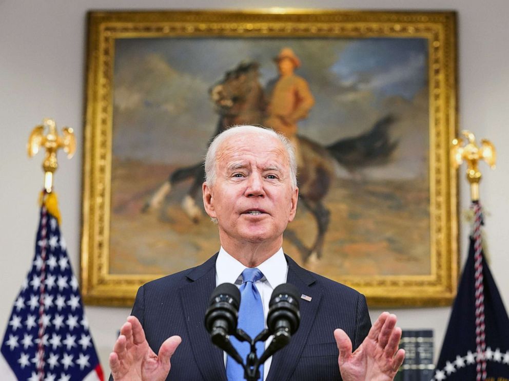PHOTO: President Joe Biden speaks about the Colonial Pipeline cyber attack, in the Roosevelt Room of the White House in Washington, D.C, on May 13, 2021.