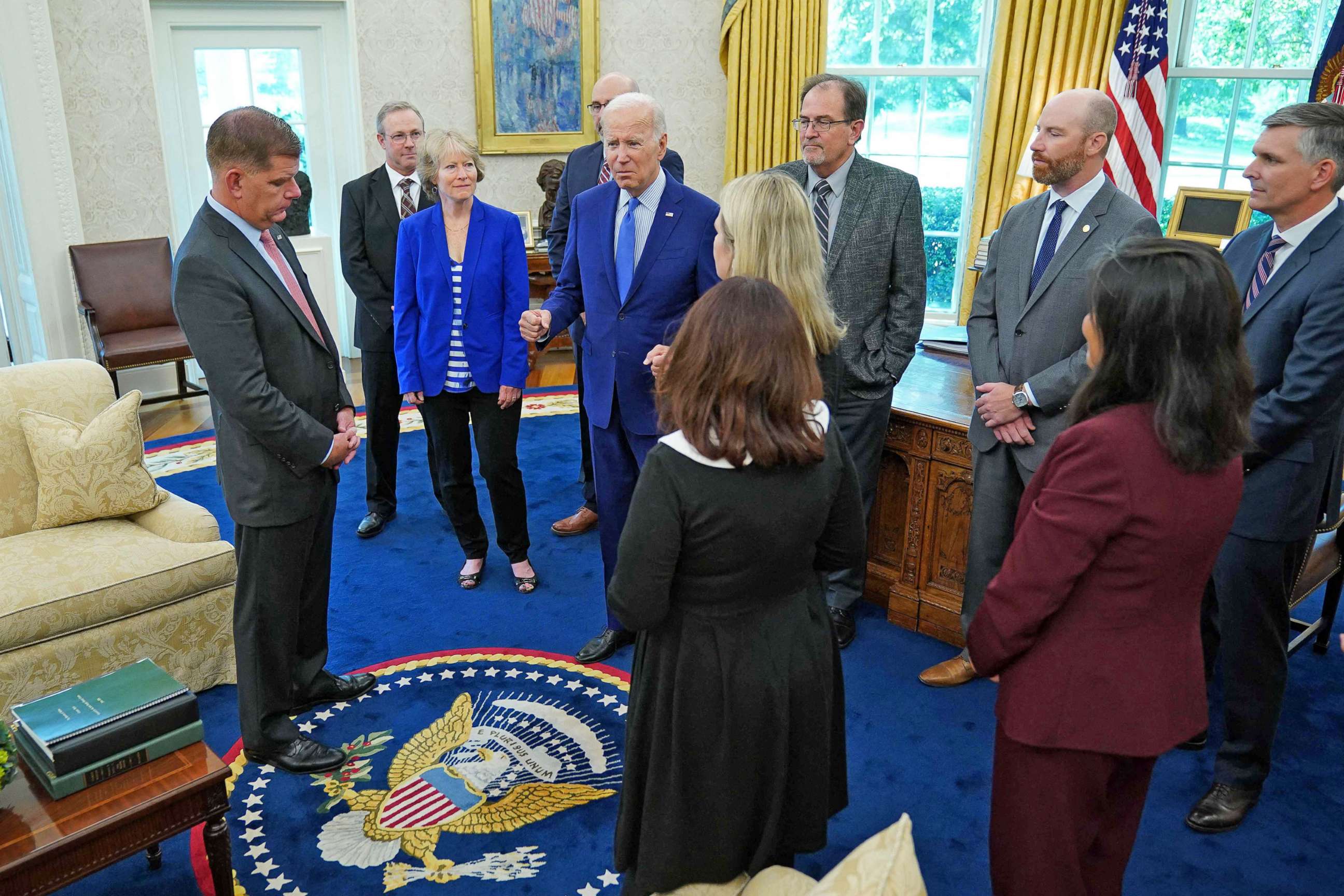 PHOTO: President Joe Biden meets with the negotiators of the railway labor agreement in the Oval Office of the White House in Washington, D.C., Sept. 15, 2022. 