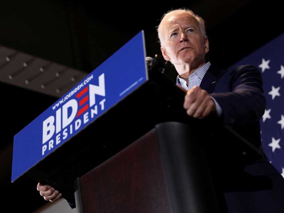PHOTO: Democratic presidential candidate and former Vice President Joe Biden takes the stage to address a campaign rally in Cedar Rapids, Iowa, April 30, 2019.