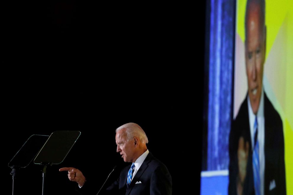 PHOTO: Democratic presidential candidate former Vice President Joe Biden delivers a speech during the Womens Leadership Forum in Washington, on Oct. 17, 2019