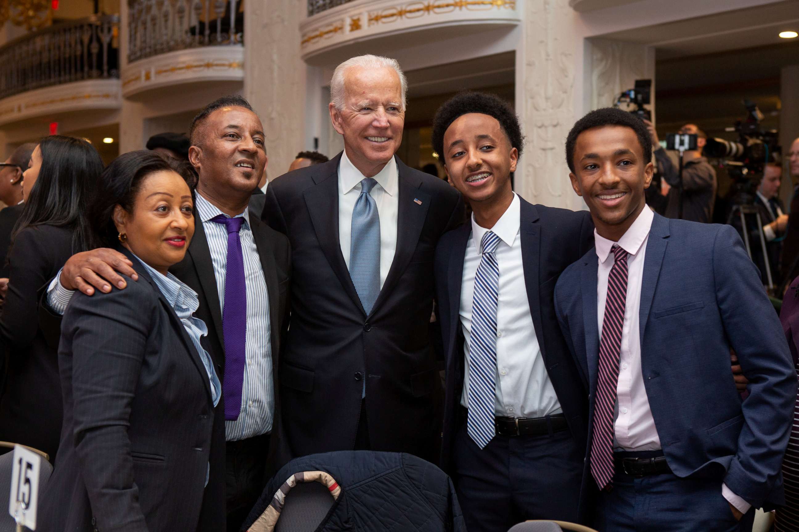 PHOTO: Joe Biden poses for a photo with fellow attendees at the annual Martin Luther King, Jr. Day Breakfast hosted by Rev. Al Sharpton and National Action Network in Washington D.C., Jan. 21, 2019.
