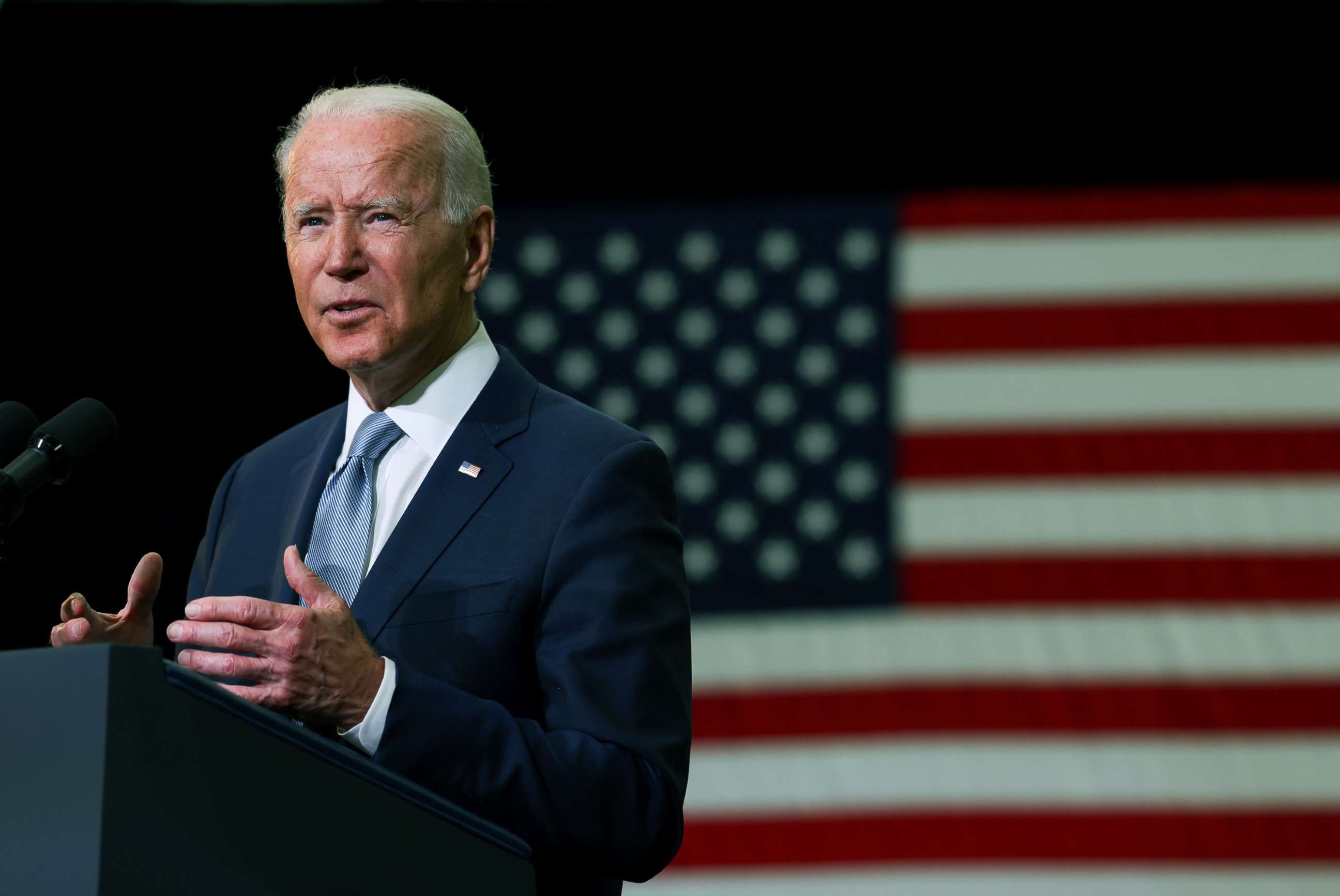 PHOTO: President Joe Biden delivers remarks on his proposed "American Families Plan" legislation at McHenry County College during a visit to the northwest Chicago suburb Crystal Lake, Ill., July 7, 202